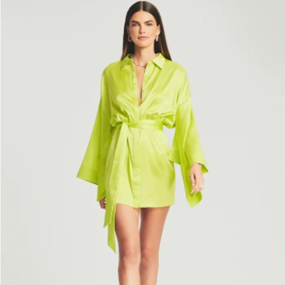 Retrofete Scottie Silk Wrap Dress Neon Yellow Size XS NWT